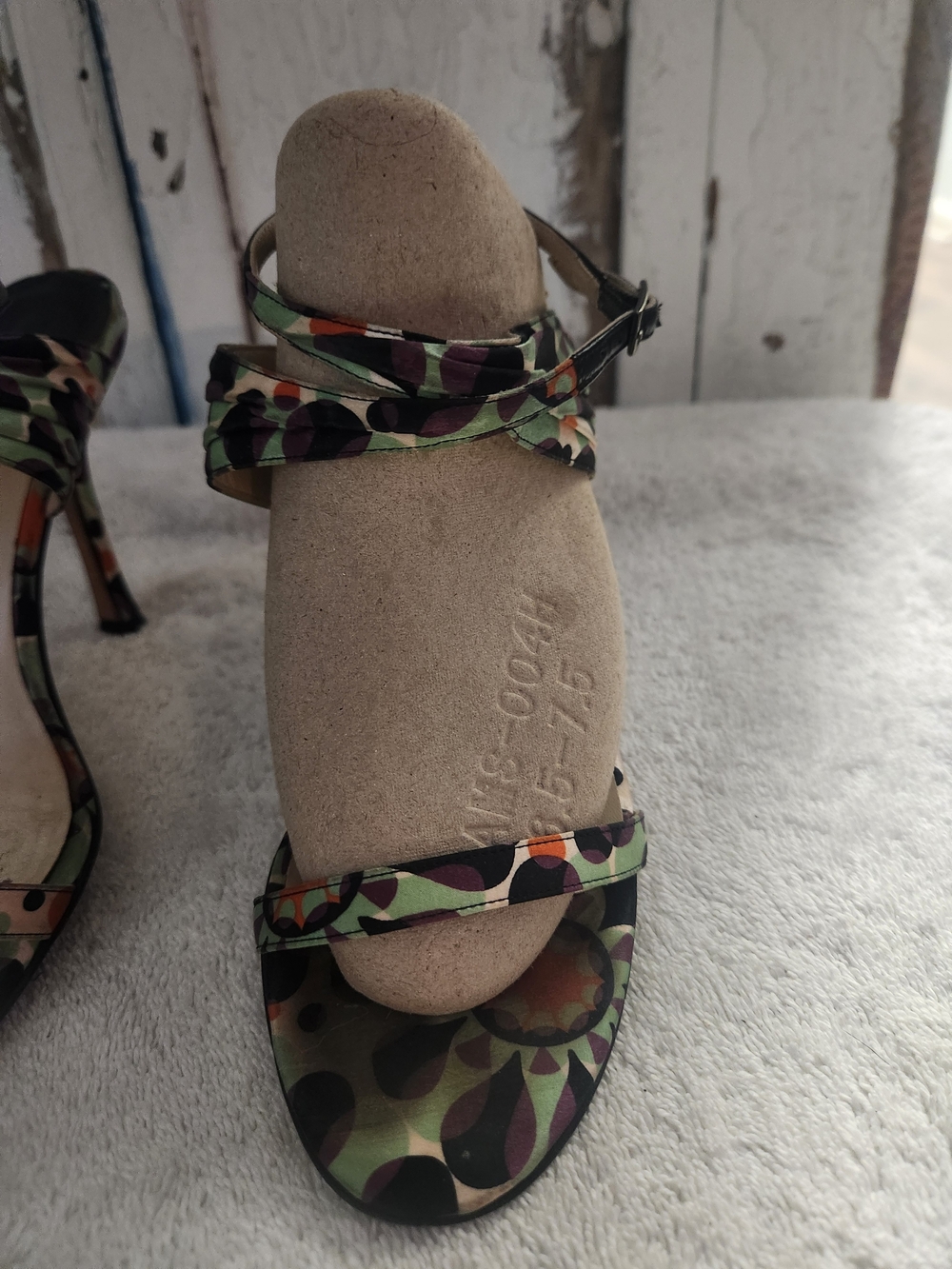 Jimmy Choo Green and Black Floral Ankle-Strap Sandals